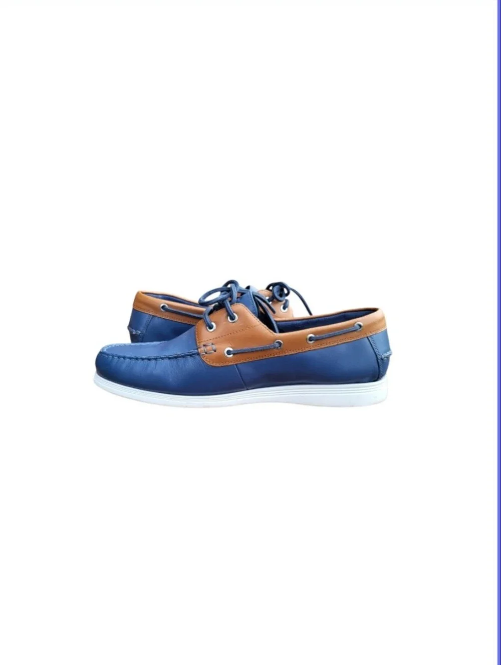 Cole Haan Leather Cornell 2 Eye Blue Brown Boat Shoe Loafer Preppy Dress Men 9